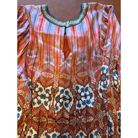 Anthropologie Tanvi Kedia Boho Mini Dress Size S Red-Orange Gradient Floral - Picture 7 of 8